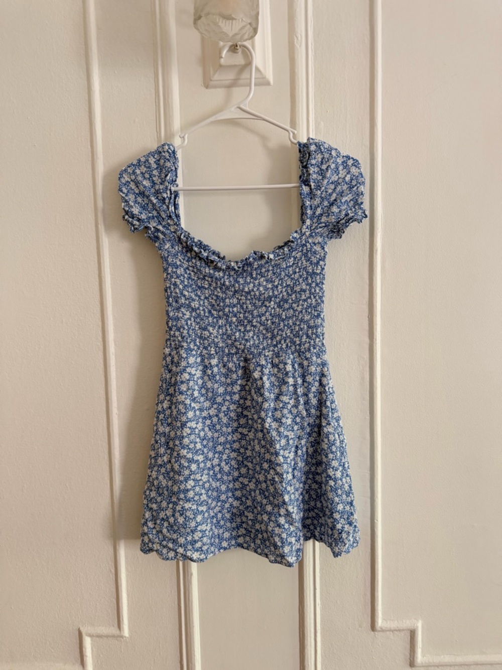NWT Reformation Blue and White Floral Smocked Mini Dress